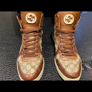 Gucci GG Monogram Croc Embossed Hightop Sneakers